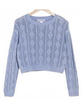 100% Cotton Emporium Pointelle Openwork Cotton Sweater Blue NWT XL
